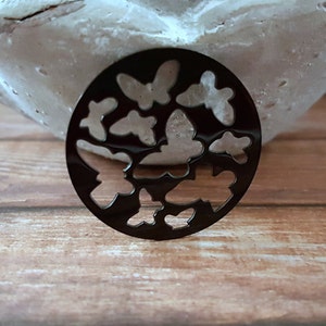 Pièce de monnaie en acier inoxydable papillon noirci pour porte-monnaie 30 mm pour pendentif de bijoux interchangeable