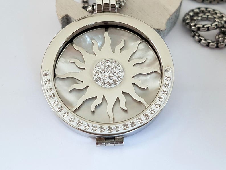 4-teilig Wechselschmuck Anh\u00e4nger Coins 30mm Halskette Sonne Edelstahl Zirkonia Perlmutt