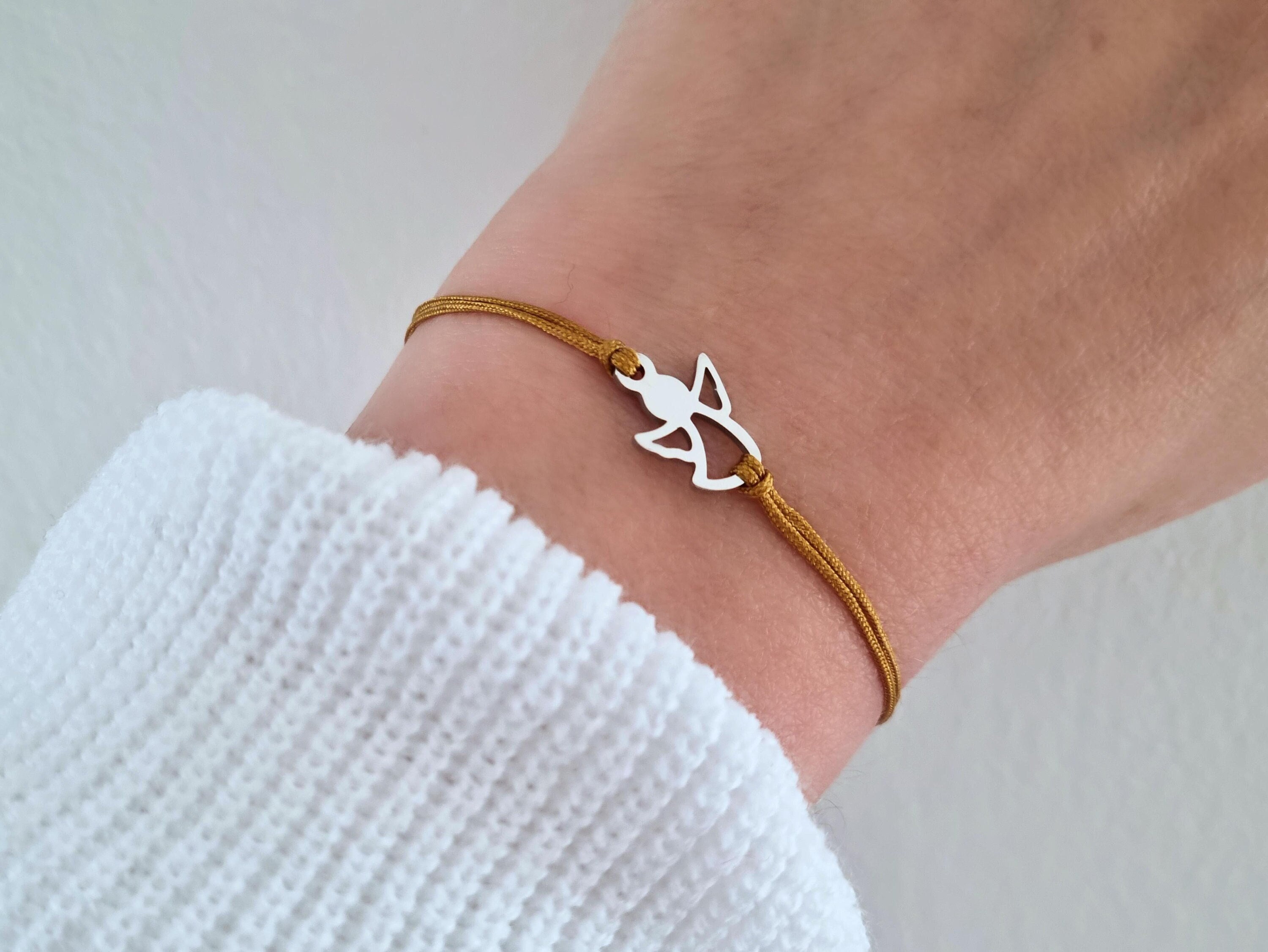 Bracciale Angelo In Acciaio Inossidabile Dorato, Sottile, Con Catena Regolabile 16+5 Cm – Simbolo Di Protezione – Gioiello Donna