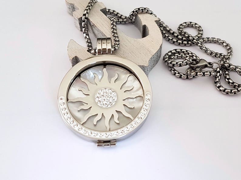 4-teilig Wechselschmuck Anh\u00e4nger Coins 30mm Halskette Sonne Edelstahl Zirkonia Perlmutt