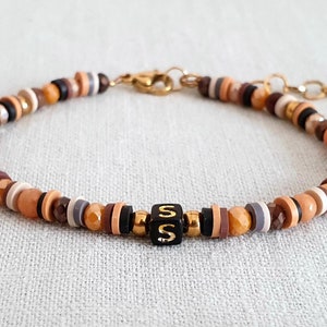 Pulsera carta de deseo monograma personalizable, cuentas de piedra natural piedra semipreciosa, faceta de vidrio, acero inoxidable, Katsuki, corazón de encanto de acero inoxidable