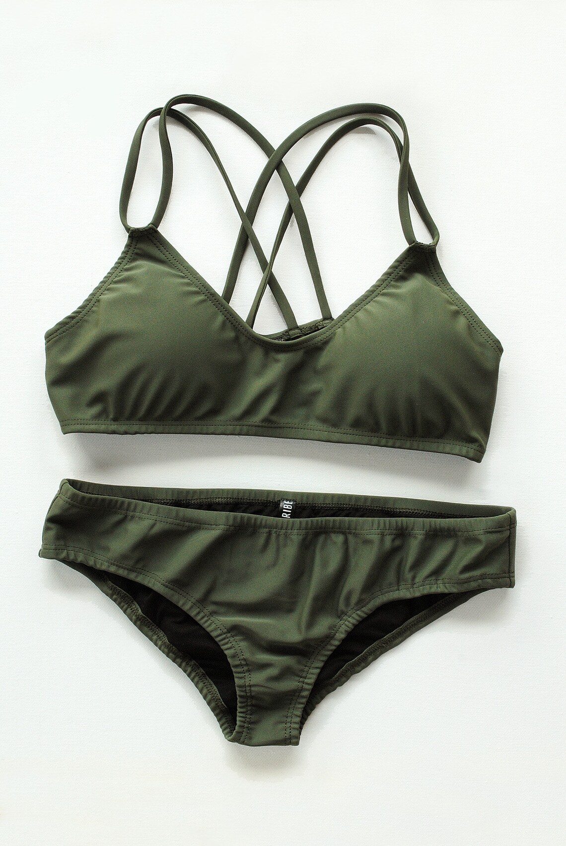 Khaki bathing suit Strappy swimsuit Padded bra Cheeky bikini Etsy