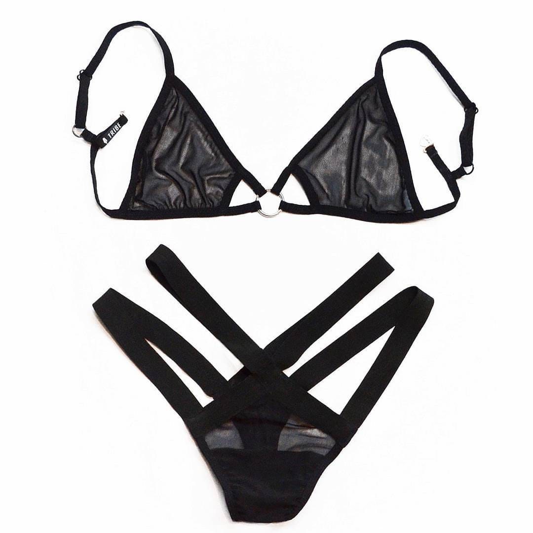 Conjunto de lencería de malla negra Ver a través de lencería Etsy