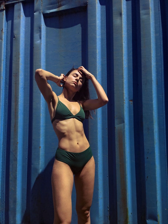 dark green high waisted bikini bottoms
