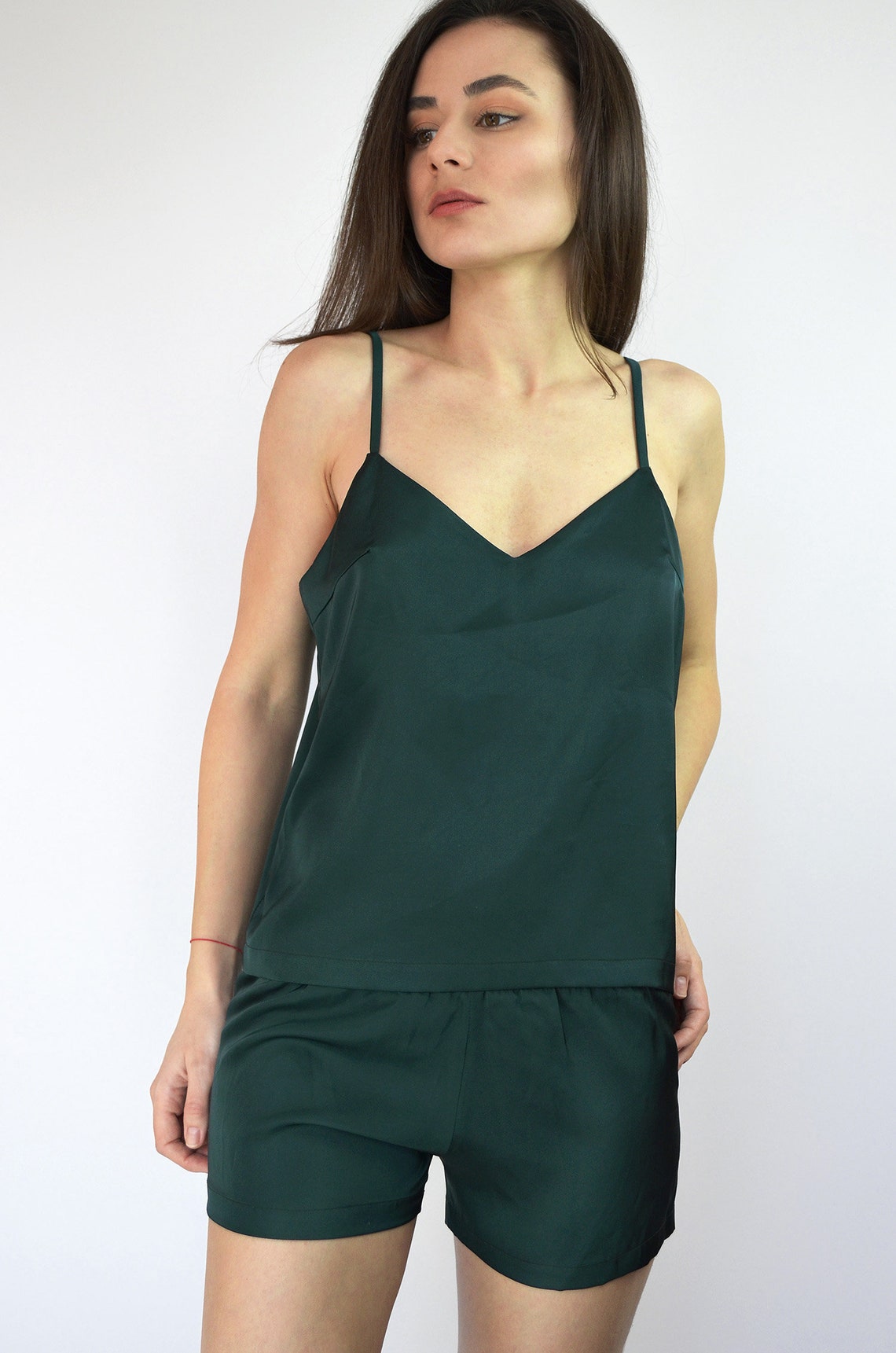 Satin pajama set Silk tank top Satin top Camisole top Pajama Etsy