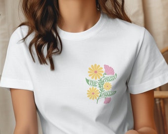Womens T-Shirt Retro Flowers Shirt Boho Graphic T Shirt Festival Shirt Front and Back Print Flower T Shirt Design Floral T Shirt for Women