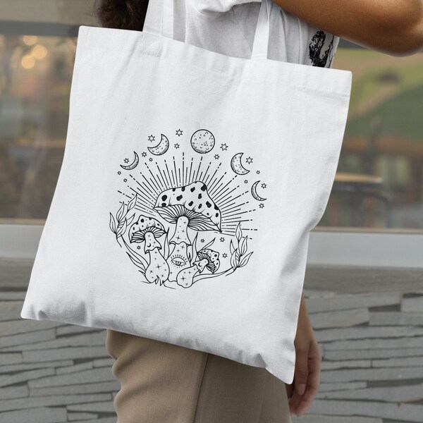 Mushroom moons tote bag Boho jutebeutel Mushroom bag Reusable tote bag Tote bag aesthetic Organic cotton bag Trendy tote bag Boho tote bag