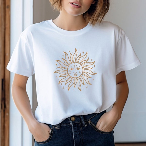 Mystisches Sonnen Gesicht T-Shirt Himmlisches Sonnen Gesicht Shirt Geschenkidee für spirituelle Seelen und Hippie Herzen