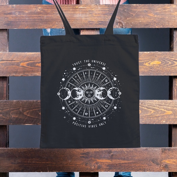 Sun moon stars tote bag Reusable bag Trendy tote bag Dark academia tote bag Boho tote bag Jute bags Cottagecore tote bag Statement tote bag