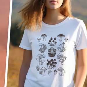 Cottagecore mushroom t-shirt, Nature lover mushroom t shirt, Folklore shirt, Dark academia shirt, Goblincore shirt, Witchy Gift for her 画像 3