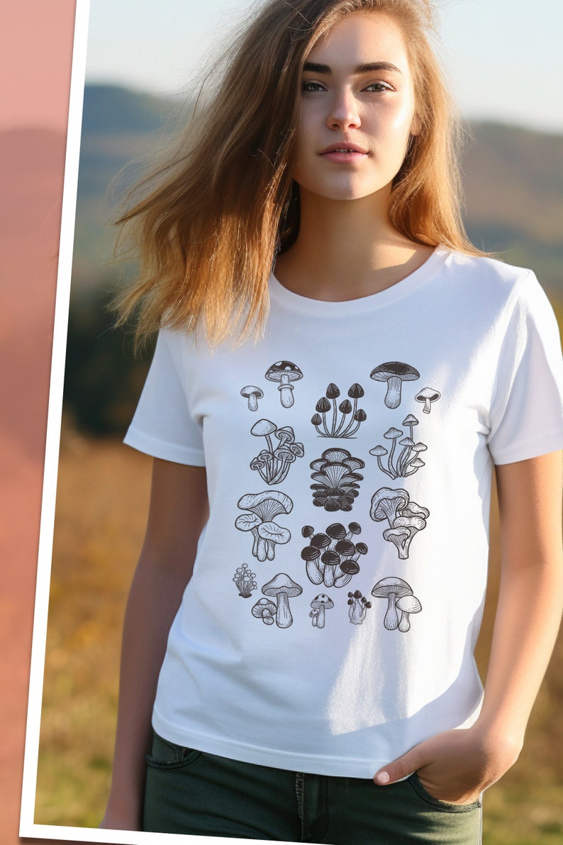 Cottagecore mushroom t-shirt, Nature lover mushroom t shirt, Folklore shirt, Dark academia shirt, Goblincore shirt, Witchy Gift for her 画像 3