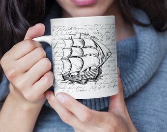 Dark academia coffee mug Witchy mug Coffee lover gift Cottagecore mug Book themed gift Writer gift Mystical mug Cool coffee mugs Boating mug