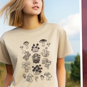 Cottagecore mushroom t-shirt, Nature lover mushroom t shirt, Folklore shirt, Dark academia shirt, Goblincore shirt, Witchy Gift for her 画像 4