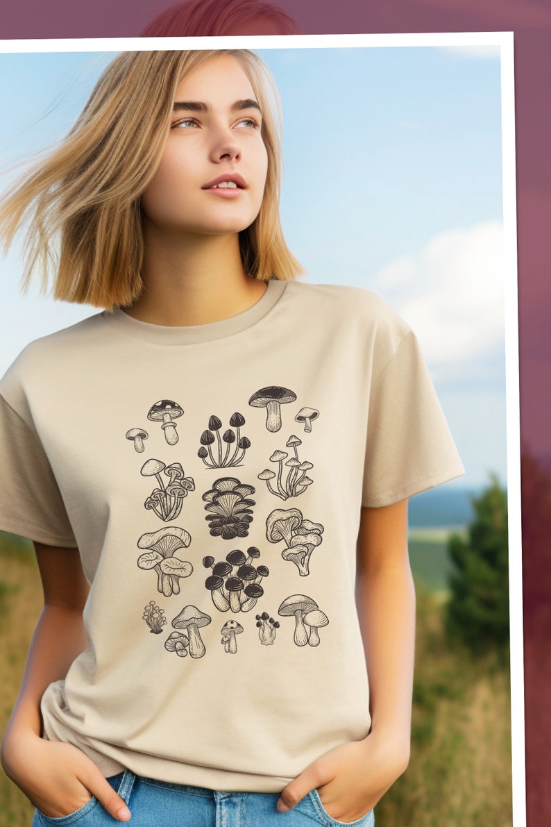 Cottagecore mushroom t-shirt, Nature lover mushroom t shirt, Folklore shirt, Dark academia shirt, Goblincore shirt, Witchy Gift for her 画像 4