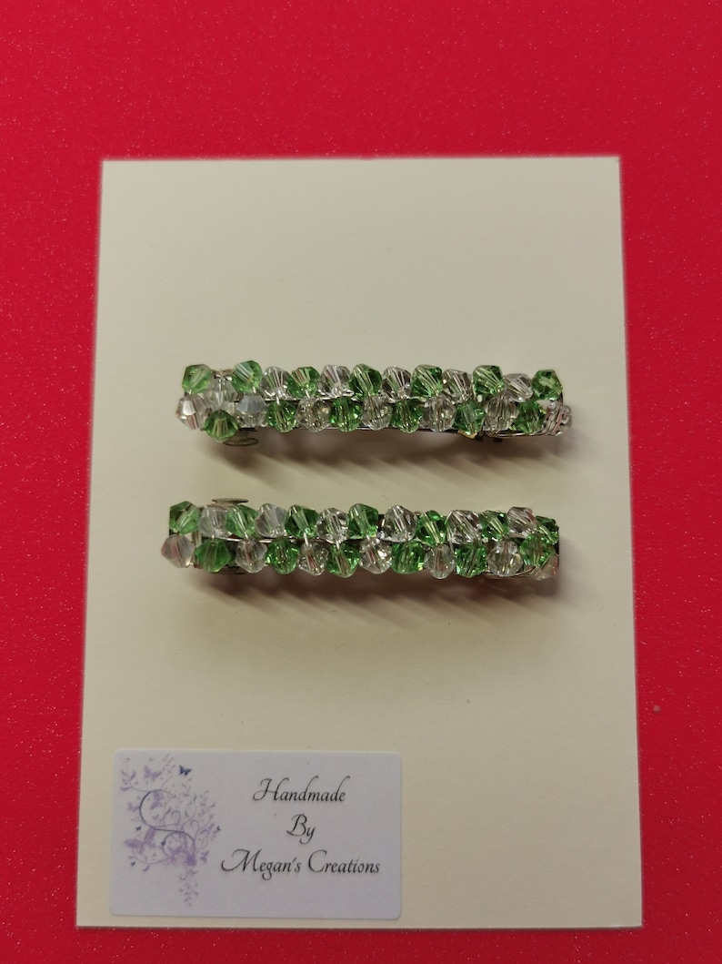 pale green and clear beaded hair accessory pale green /& clear beaded hair barrette Pale green and clear coloured glass beaded hair clips
