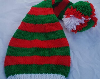 Elf hat. Newborn long tail elf hat. Christmas morning outfit. Christmas baby gift. Christmas baby.  Pompom. Photo prop. Baby shower