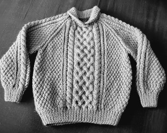 Aran jumper 2-3 Years. Toddler jumper. Cabled jumper. Collared Aran jumper. Aran sweater. Kids jumper. Hand knitted Aran sweater.