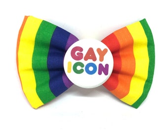 Gay Icon Badge Bow, Badge Bows, Pride Bow Tie, Gay Pride, LGBTQ, Rainbow Bow Tie, Rainbow bow, Dog Bow Tie, Bow Ties for dogs, cat bow ties