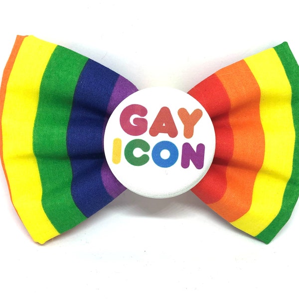 Gay Icon Badge Bow, Badge Bows, Pride Bow Tie, Gay Pride, LGBTQ, Rainbow Bow Tie, Rainbow bow, Dog Bow Tie, Bow Ties for dogs, cat bow ties
