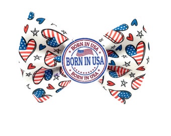 Born in the USA Badge Bow | July 4th dog bow tie | Independence Day | dog bow ties | Badge Bows | USA bow Tie | USA dog bow tie | pet bows