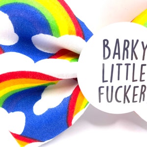 Badge Bow: Barky Little Fucker, rude dog bow, rude dog bow tie, funny dog bow tie, sweary dog stuff, dog bow, badge bows, dog bow, dog gift image 2