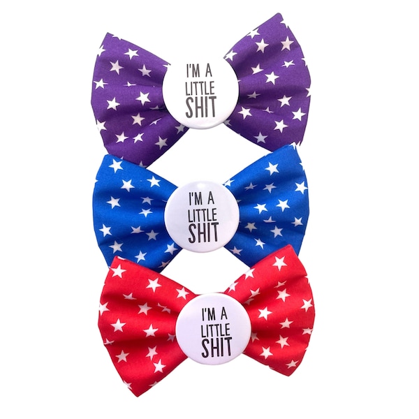 Badge Bow: I'm a little Shit, badge bows, badge bow, funny dog bow tie, rude dog bow ties, sweary dog bow ties, dog bow ties, fun dog bow