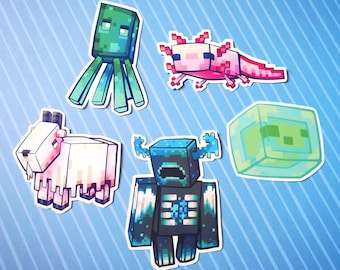 Minecraft Vinyl Stickers 4: Glow Squid, Axolotl, Mountain Goat, Slime and Warden