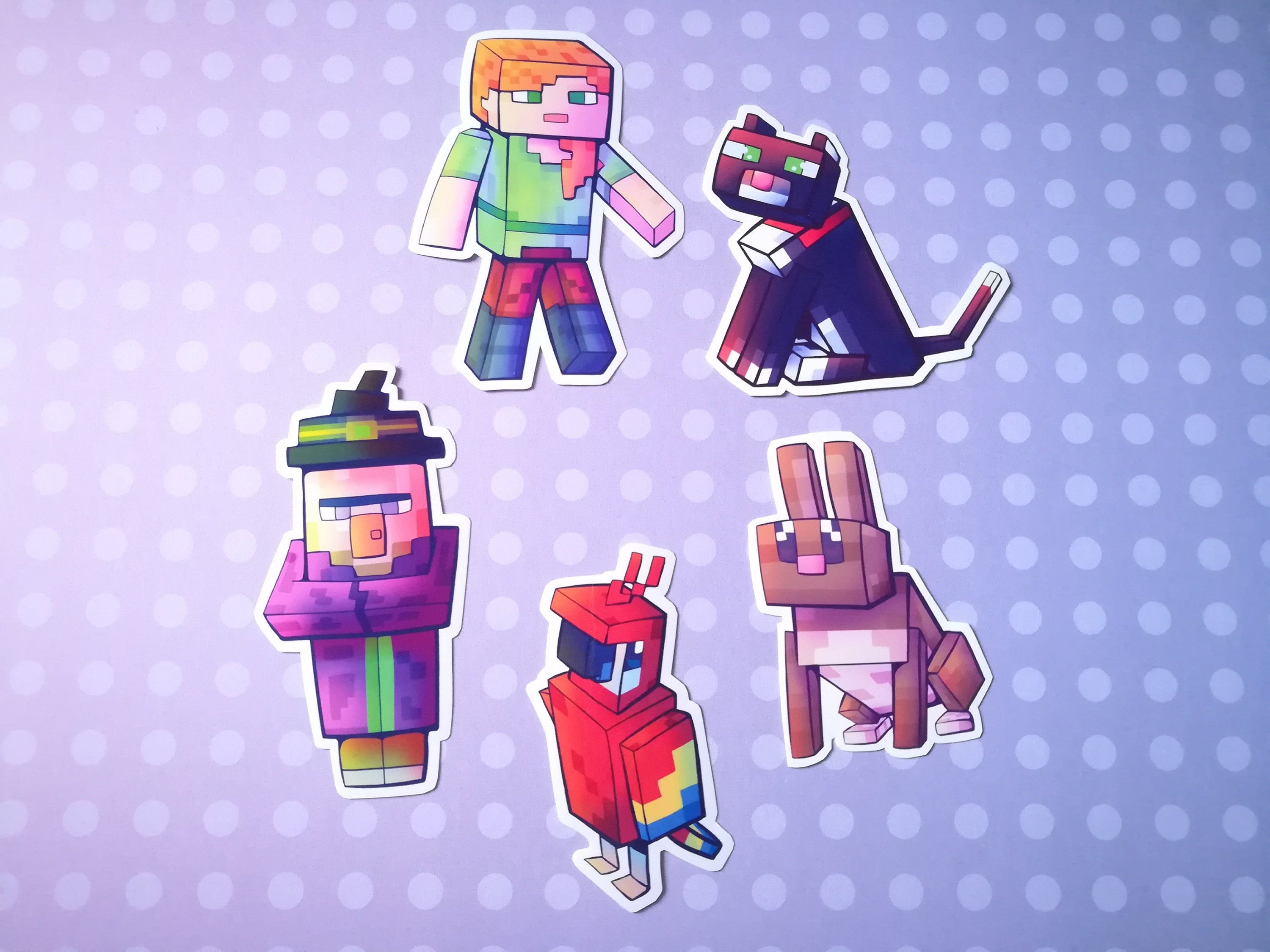 Minecraft Vinyl Stickers 3: Alex, Parrot, Rabbit, Witch and Cat