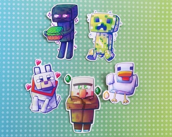 Minecraft Vinyl Stickers 1: Creeper, Enderman, Villager, Chicken and Wolf