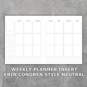 Weekly Planner Printable Erin Condren Style Neutral Undated Monday Start- Week on 2 Pages
