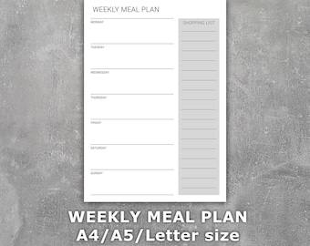 Printable Weekly Meal Plan - A4 / A5 / Letter Size