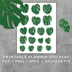 Monstera deja pegatinas imprimibles del planificador – Tamaño de la carta / A4 / PDF / PNG / jPEG / SILUETA