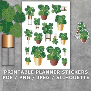 Printable Planner Stickers Monstera Plants – Tamaño de la carta / A4 / PDF / PNG / jPEG / SILUETA