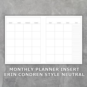 Monthly Planner Printable Insert Erin Condren Style Neutral Undated ...