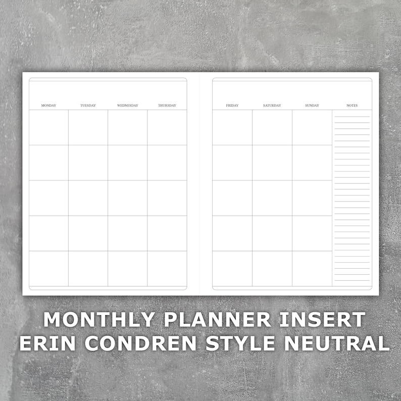 Monthly Planner Printable Insert Erin Condren Style Neutral Undated