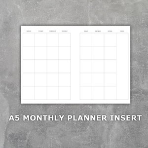 A5 Monthly Planner Printable Insert Neutral Undated Monday Start- Month on 2 Pages