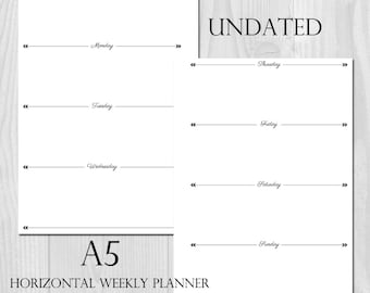 Weekly Planner Printable Horizontal Layout A5 Size Undated - Week on 2 ...