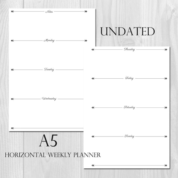weekly planner printable horizontal layout a5 size undated etsy week planner printable