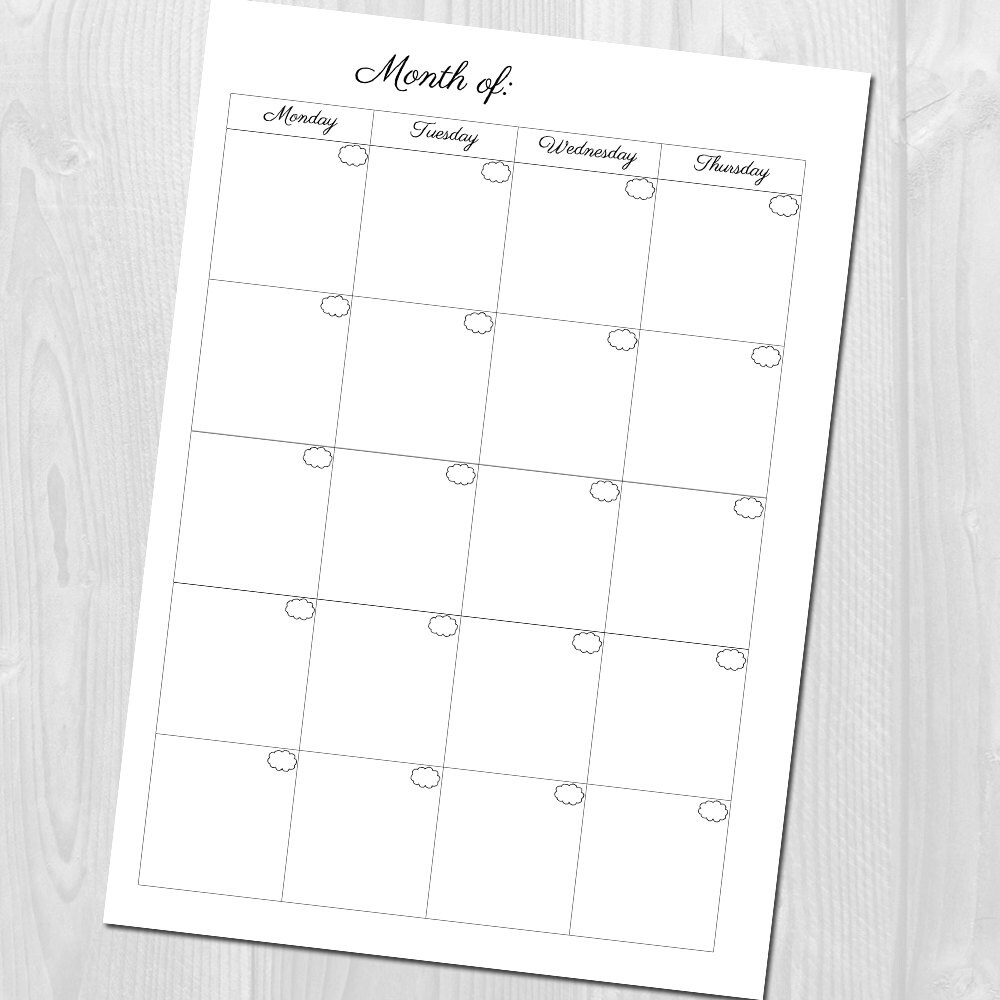 Monthly Planner Printable Insert A5 Size Undated - Month on 2 Pages - Etsy