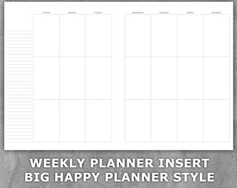 Big Happy Planner Style Weekly Planner Printable Insert - Undated Sunday Start - Week on 2 Pages - Letter Size - Vertical Layout