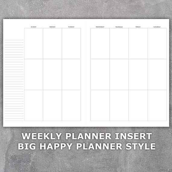 Big Happy Planner Style Weekly Planner Printable Insert - Undated Sunday Start - Week on 2 Pages - Letter Size - Vertical Layout