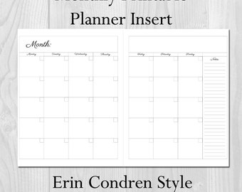 Monthly Planner Printable Insert Undated Monday Start - Erin Condren Style - Month on 2 Pages