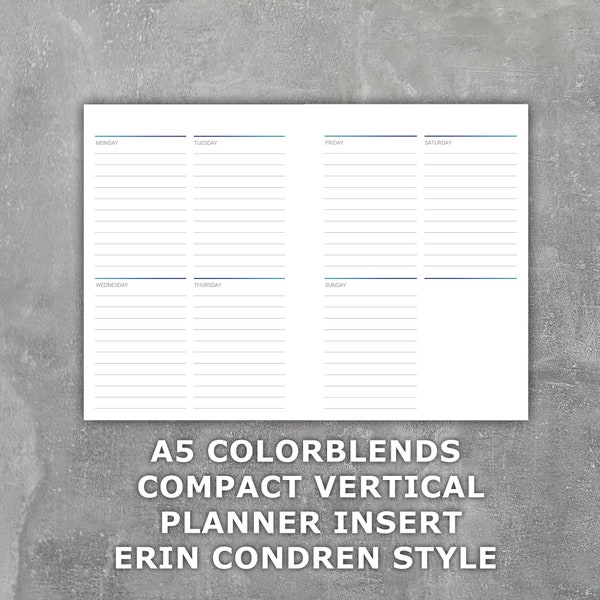 A5 Colorblends Compact Vertical Weekly Planner Printable Insert Erin Condren Style Undated - Week on 2 Pages - 6 Different Gradients