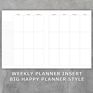 Big Happy Planner Style Weekly Planner Printable Insert - Undated Monday Start - Week on 2 Pages - Letter Size - Vertical Layout