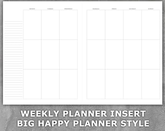 Big Happy Planner Style Weekly Planner Printable Insert - Undated Monday Start - Week on 2 Pages - Letter Size - Vertical Layout