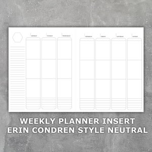 Wochenplaner Printable Erin Condren Style Vertikal Neutral Undatiert Montag Start- Woche auf 2 Seiten