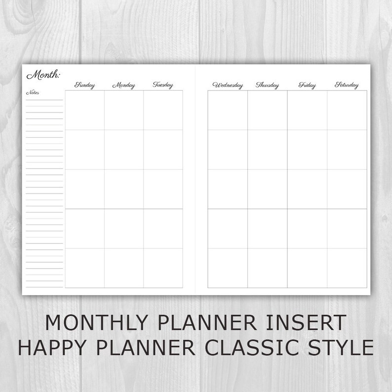 Monthly Planner Printable Happy Planner Classic Style Undated Sunday