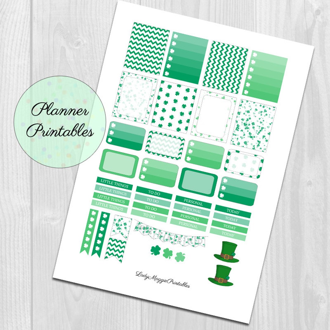 St. Patrick's Day Printable Planner Stickers March Erin Condren ...