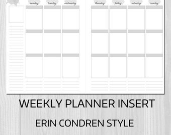 Weekly Planner Printable Erin Condren Style Undated Sunday Start Week ...