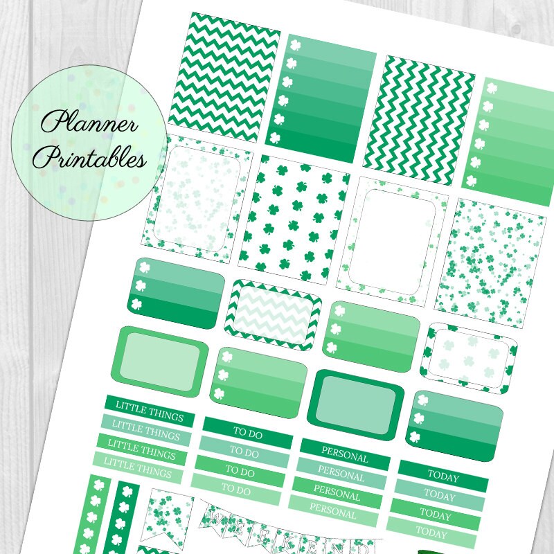 St. Patrick's Day Printable Planner Stickers March Erin Condren ...